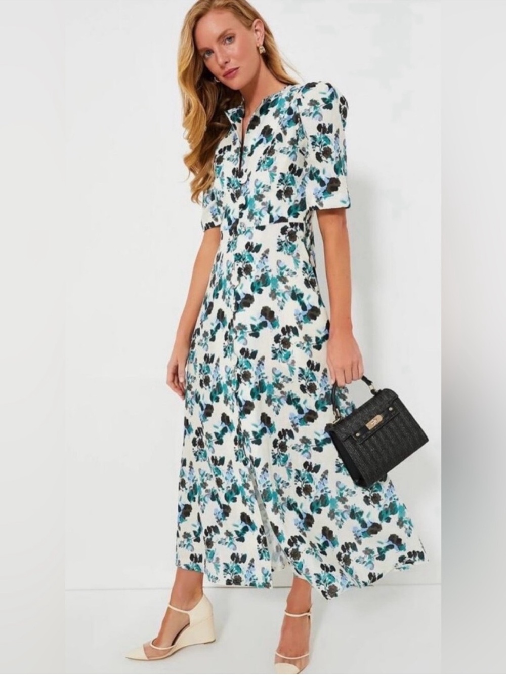 NWT Tuckernuck Budding Bluebell Hadley Collared Floral Shirt Maxi Dress Size Med